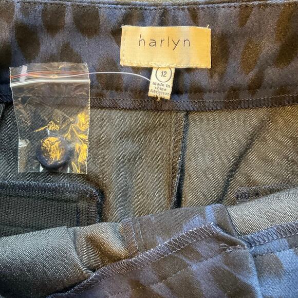 Harlyn Anthropologie Black Blue Leopard Print Onca Culotte Pants Sz 12 Wide Leg - Picture 4 of 9